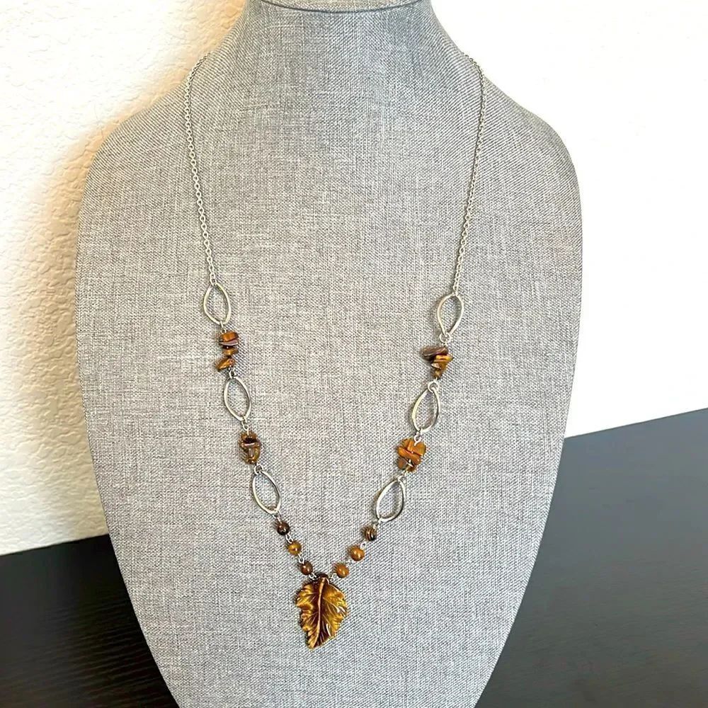 Natural Tiger's Eye and Stainless Steel Long Necklace